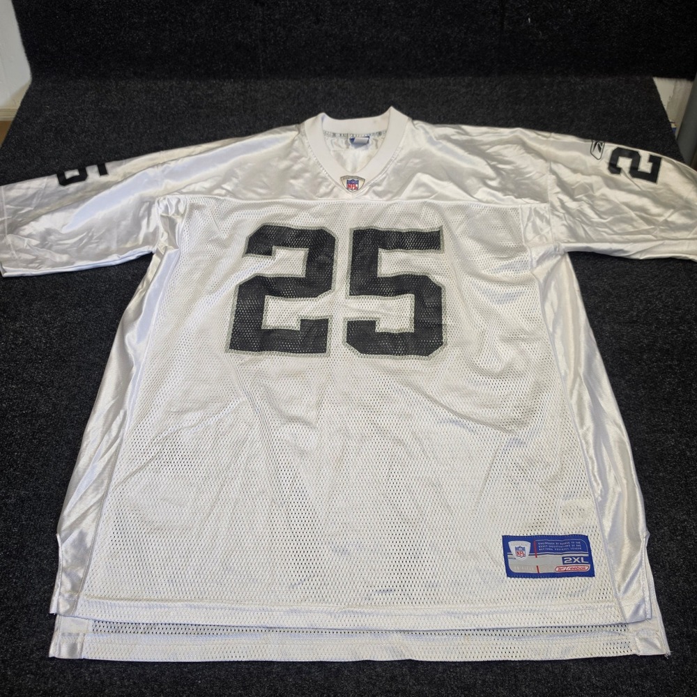 Reebok NFL Oakland Raiders Charlie Garner 25 Jersey White Mens 2XL Mesh Away